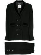 Chanel Vintage Narrow Double Breasted Skirt Suit - Black