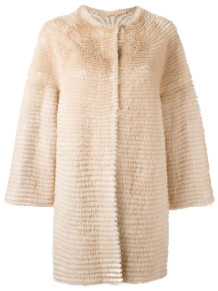 Liska Midi Coat, Women's, Size: 4, Nude/neutrals, Mink Fur/cashmere