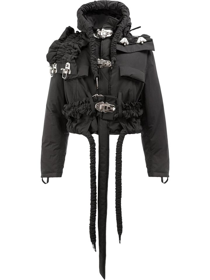 Craig Green Hooded Ruched Strap Cropped Jacket - Black