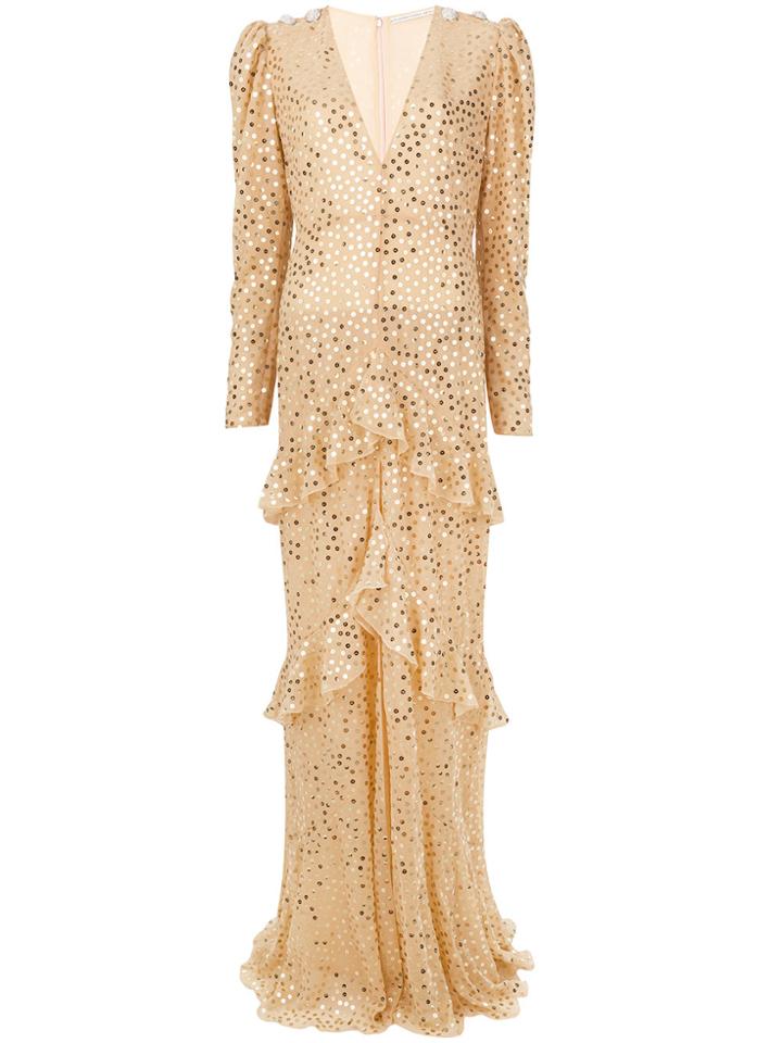 Alessandra Rich Sequin Ruffled Gown - Nude & Neutrals