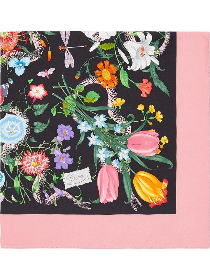 Gucci Flora Snake Print Scarf - Black