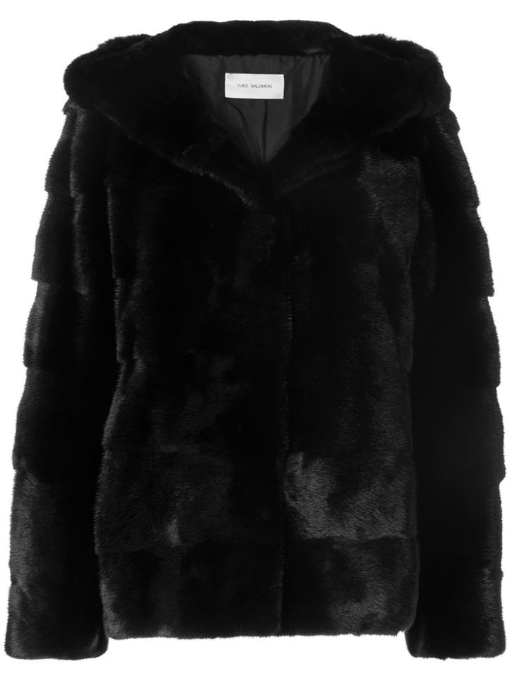 Yves Salomon Mink Fur Hooded Jacket - Black