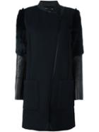 Barbara Bui Rabbit Fur Detail Coat, Women's, Size: 36, Black, Viscose/polyester/polyurethane/viscose