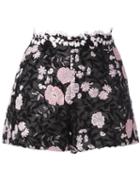 Giambattista Valli Embroidered Flower Shorts, Women's, Size: 40, Black, Cotton/nylon/polyester/silk