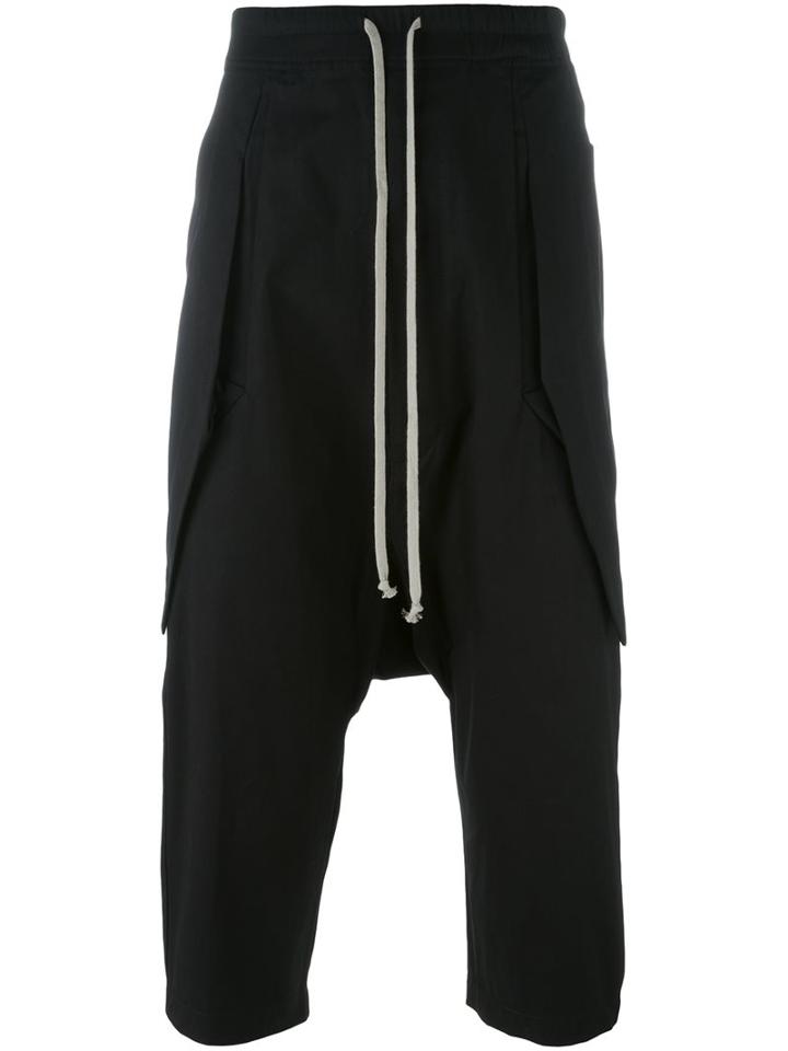 Rick Owens Drop-crotch Cropped Trousers, Men's, Size: 52, Black, Cotton/spandex/elastane