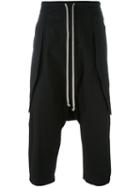 Rick Owens Drop-crotch Cropped Trousers, Men's, Size: 52, Black, Cotton/spandex/elastane