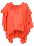 Emilio Pucci - Ruffle Cape Blouse - Women - Silk - 42, Yellow/orange, Silk