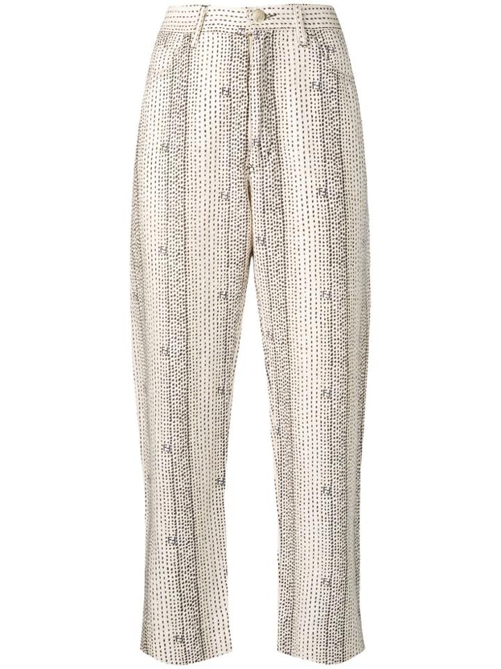 Fendi Vintage Straight Dot Print Trousers - Neutrals
