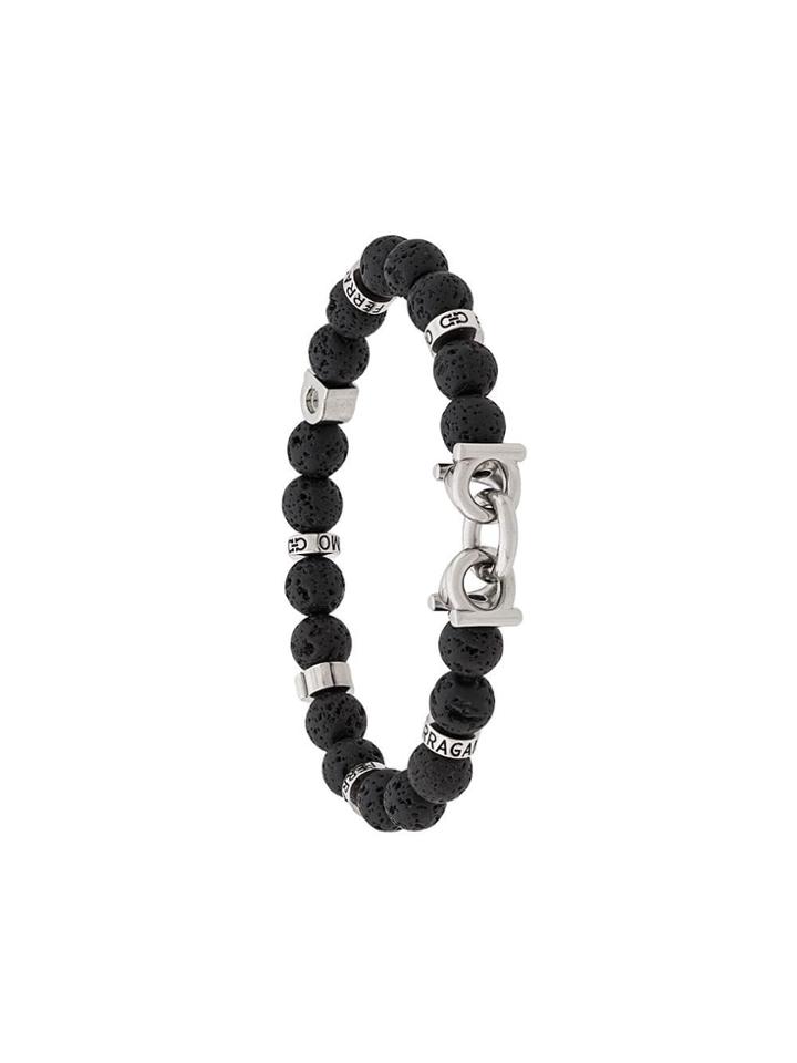 Salvatore Ferragamo Lava Stone Bead Gancini Bracelet - Black