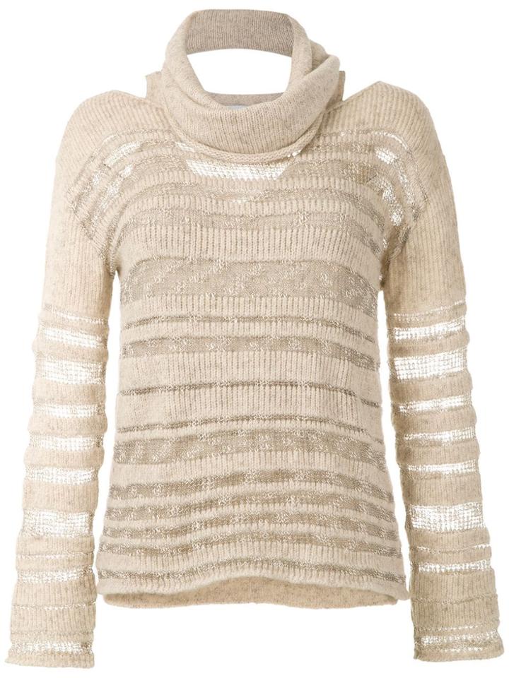 Mara Mac Sheer Stripes Knit Blouse - Neutrals