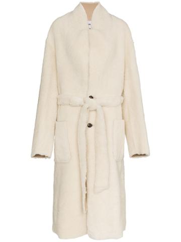 Ambush Single Breasted Belted Shearling Coat - Nude & Neutrals
