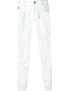 Philipp Plein Distressed Straight Leg Jeans, Men's, Size: 32, White, Cotton/polyester