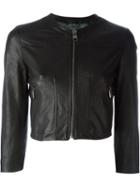 Dolce & Gabbana Cropped Jacket, Women's, Size: 40, Black, Leather/silk/spandex/elastane