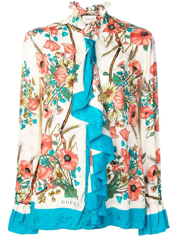 Gucci Floral Ruffled Blouse - Neutrals
