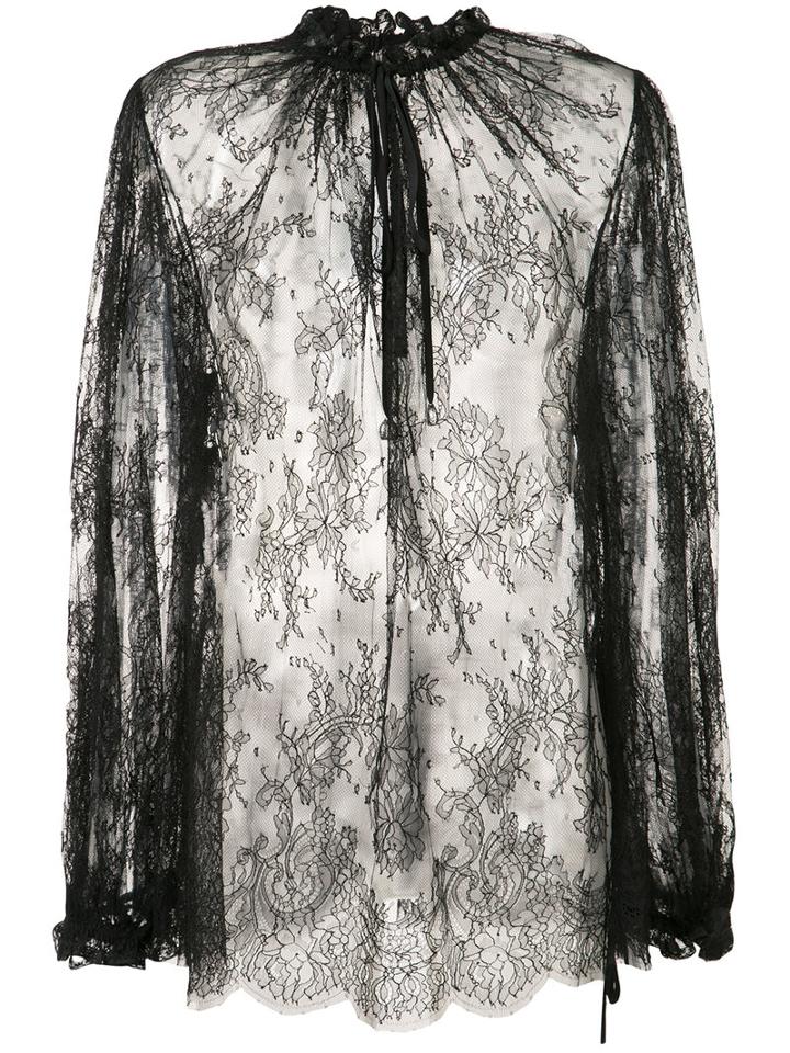 Alexander Mcqueen - Sheer Lace Blouse - Women - Cotton/polyamide - 38, Black, Cotton/polyamide
