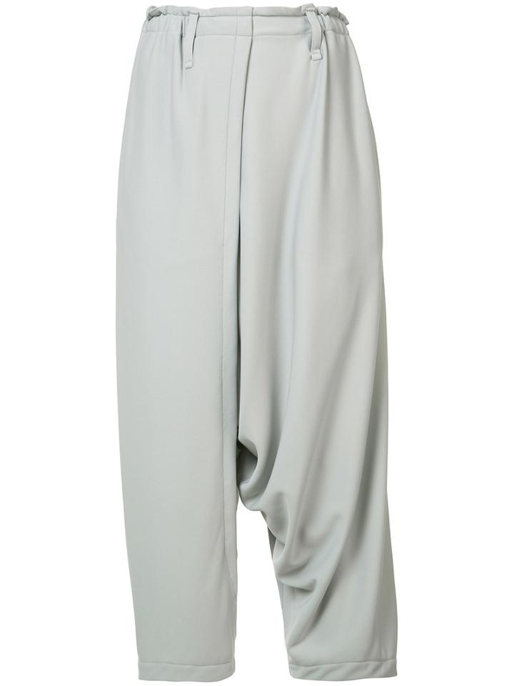 132 5. Issey Miyake Drop-crotch Cropped Trousers, Women's, Size: 2, Grey, Polyester