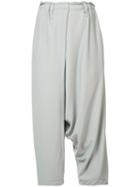 132 5. Issey Miyake Drop-crotch Cropped Trousers, Women's, Size: 2, Grey, Polyester