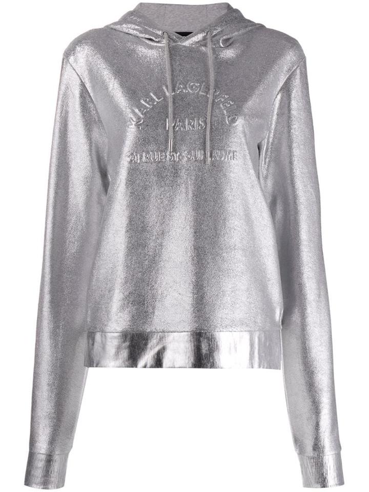 Karl Lagerfeld Address Logo Hoodie - Silver