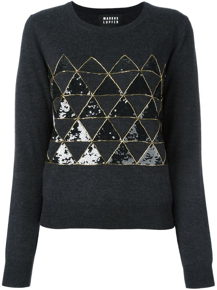 Markus Lupfer Geometric Panel Pullover, Women's, Size: Medium, Grey, Polyamide/merino