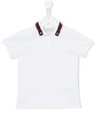 Gucci Kids Bee Embroidered Web Trim Polo Shirt, Boy's, Size: 6 Yrs, White