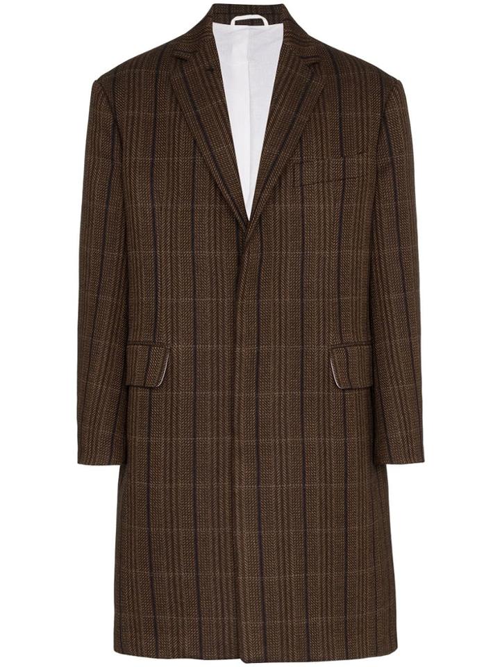 Calvin Klein 205w39nyc Check Print Wool-silk Blend Coat - Brown