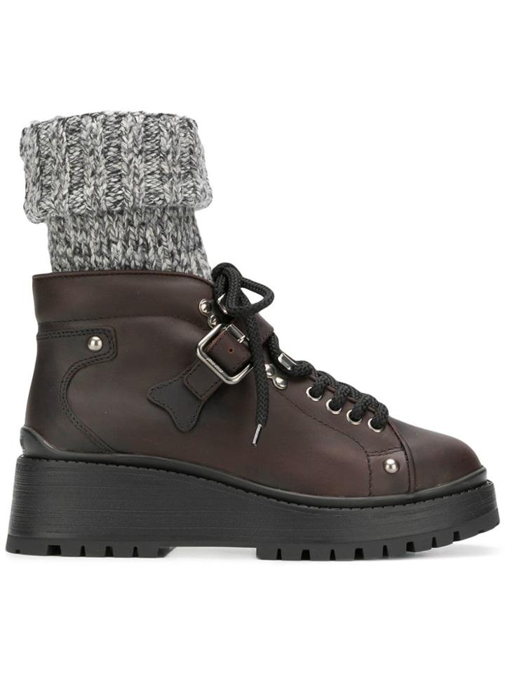 Miu Miu Sock-lined Ankle Boots - Brown