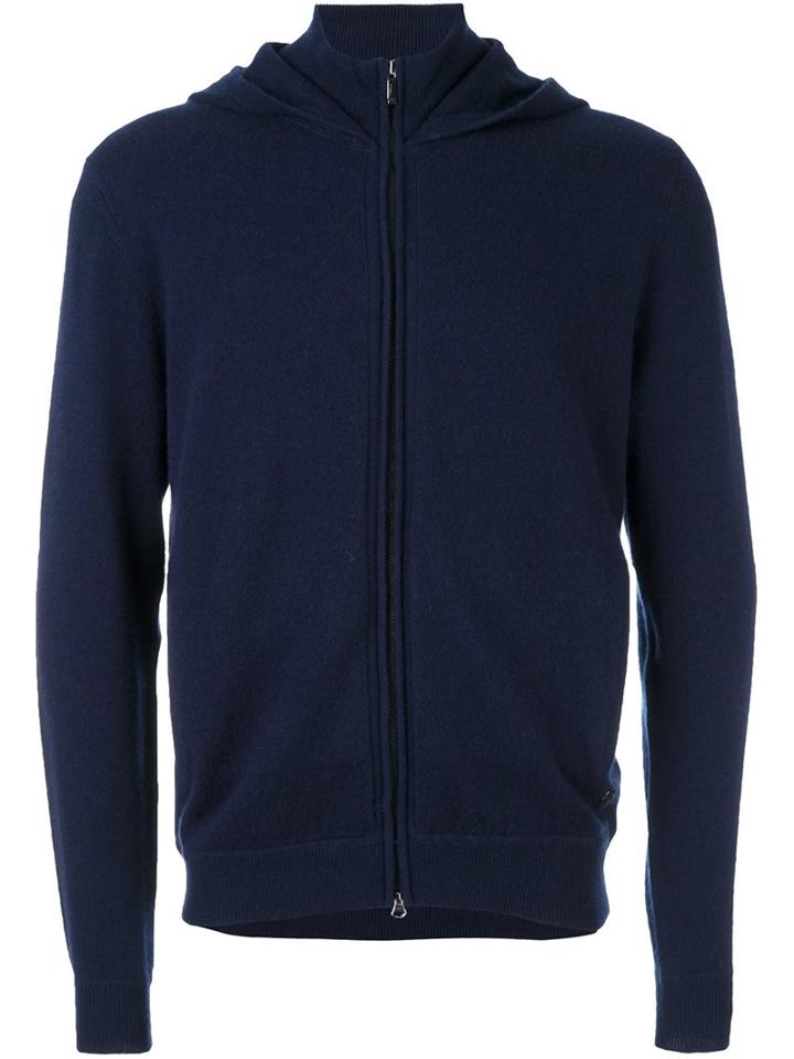 Z Zegna Zipped Hoodie, Men's, Size: Medium, Blue, Polyamide/cashmere