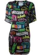 Moschino Neon Print Dress, Women's, Size: 40, Black, Silk