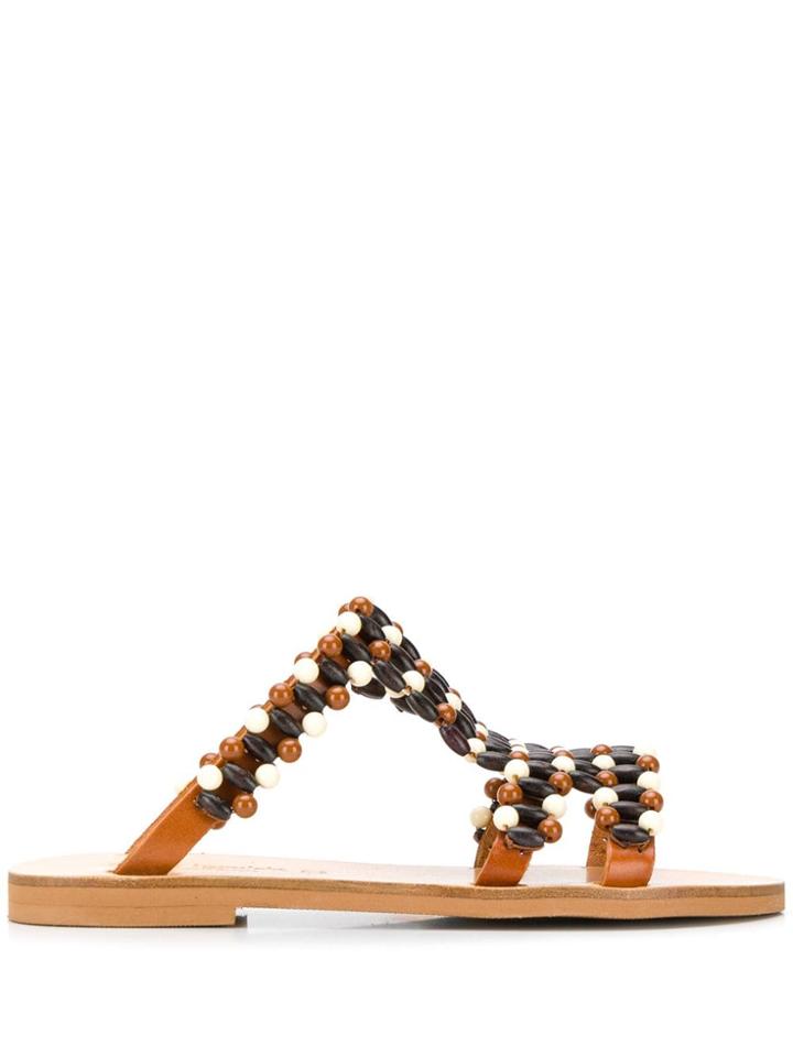 Elina Linardaki Beaded Sandals - Brown