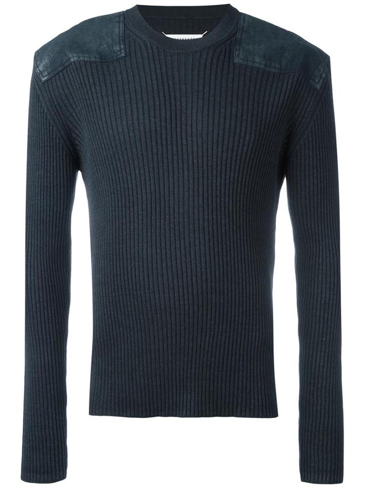 Maison Margiela Shoulder Panel Ribbed Jumper, Men's, Size: Large, Blue, Cotton/wool