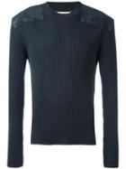 Maison Margiela Shoulder Panel Ribbed Jumper, Men's, Size: Large, Blue, Cotton/wool