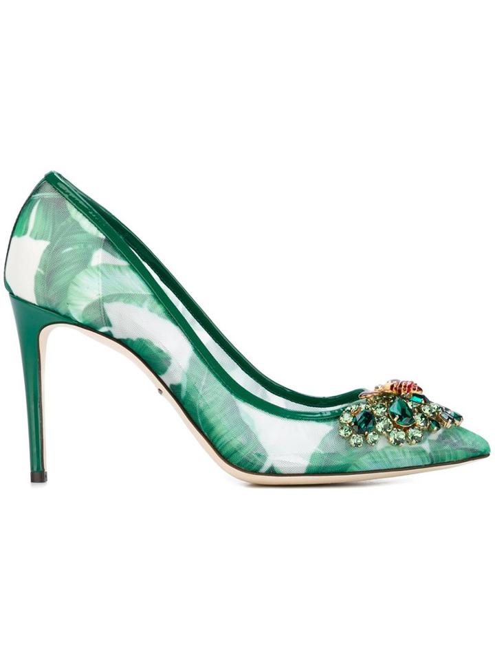Dolce & Gabbana Embellished Banana Leaf Printed Pumps