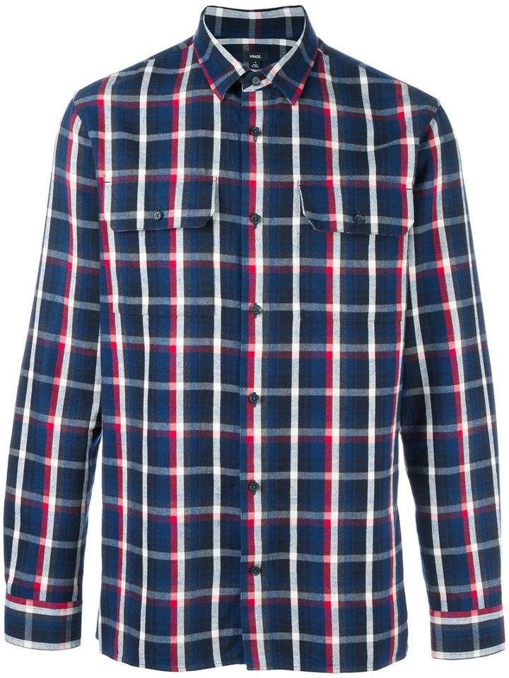 Vince Plaid Shirt, Men's, Size: Large, Blue, Cotton