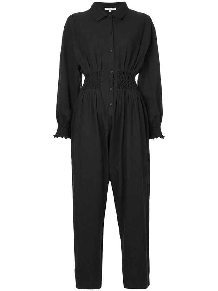 Caramel Smocked Waist Jumpsuit - Black