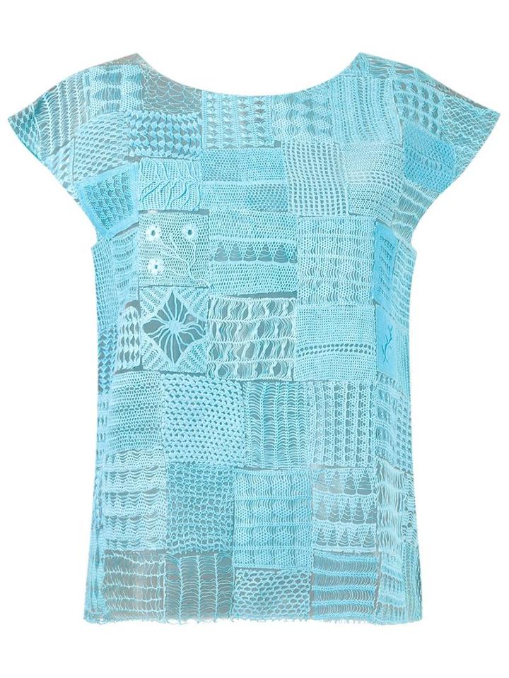 Fernanda Yamamoto Round Neck Lace Blouse, Women's, Size: 40, Blue, Cotton