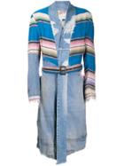 Greg Lauren Long Distressed Denim Coat - Blue