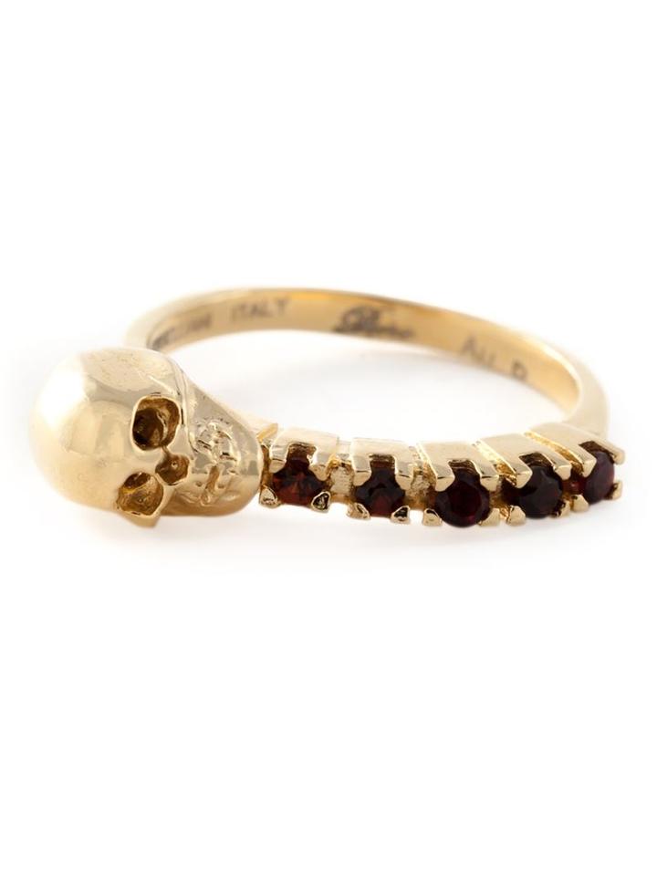 Puro Iosselliani Garnet Skull Ring, Women's, Size: 52, Metallic