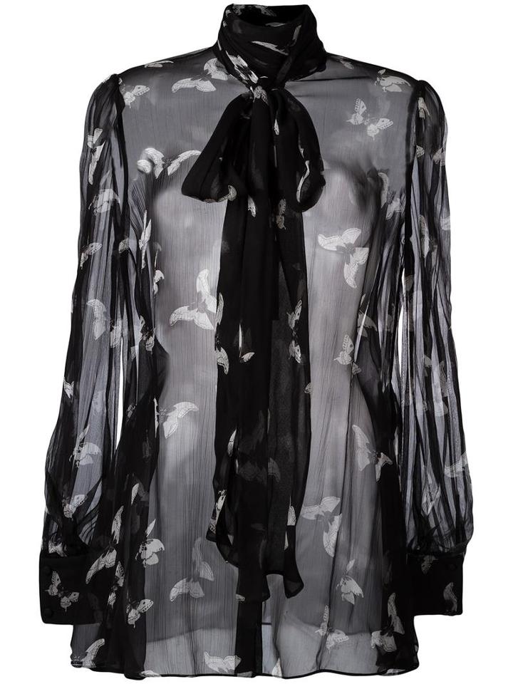 Alexander Mcqueen Moth Print Blouse, Women's, Size: 40, Black, Silk