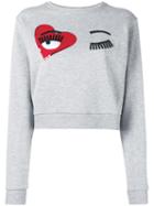 Chiara Ferragni Wink Patches Cropped Sweatshirt, Women's, Size: Xs, Grey, Cotton/polyester/spandex/elastane