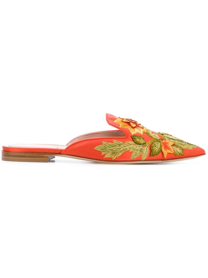 Alberta Ferretti Floral Embroidered Mules - Pink