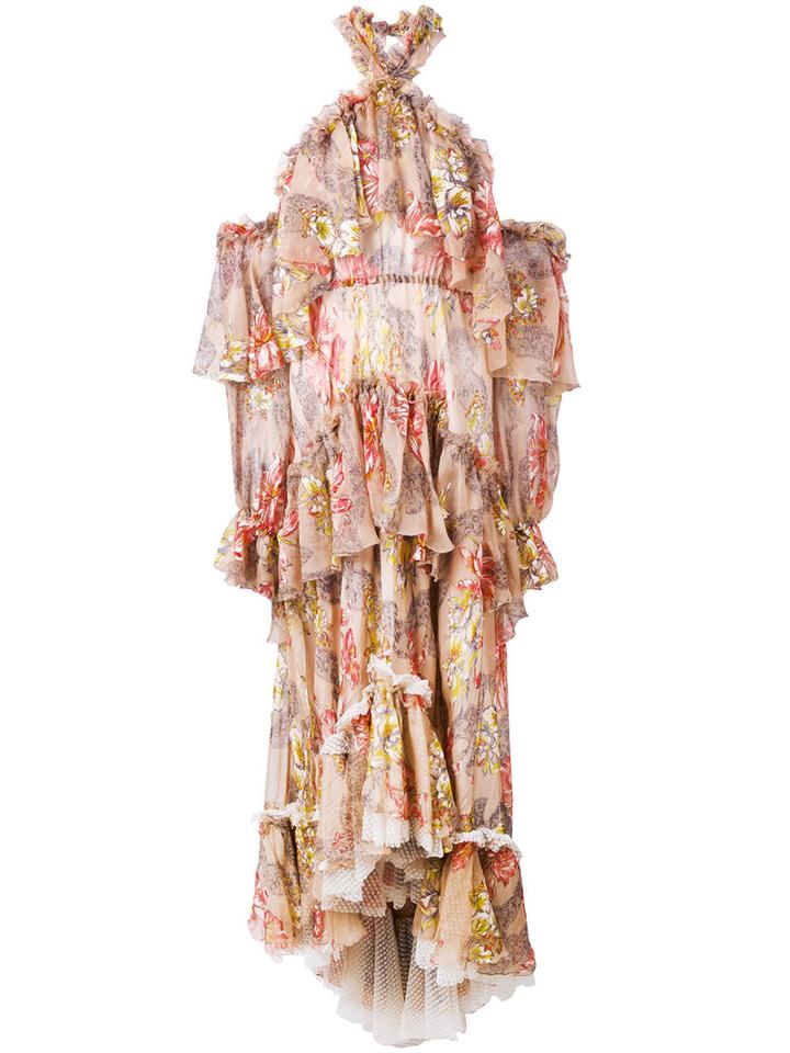 Philosophy Di Lorenzo Serafini - Cut-out Ruffle Dress - Women - Silk/cotton/polyamide/polyester - 42, Women's, Pink/purple, Silk/cotton/polyamide/polyester