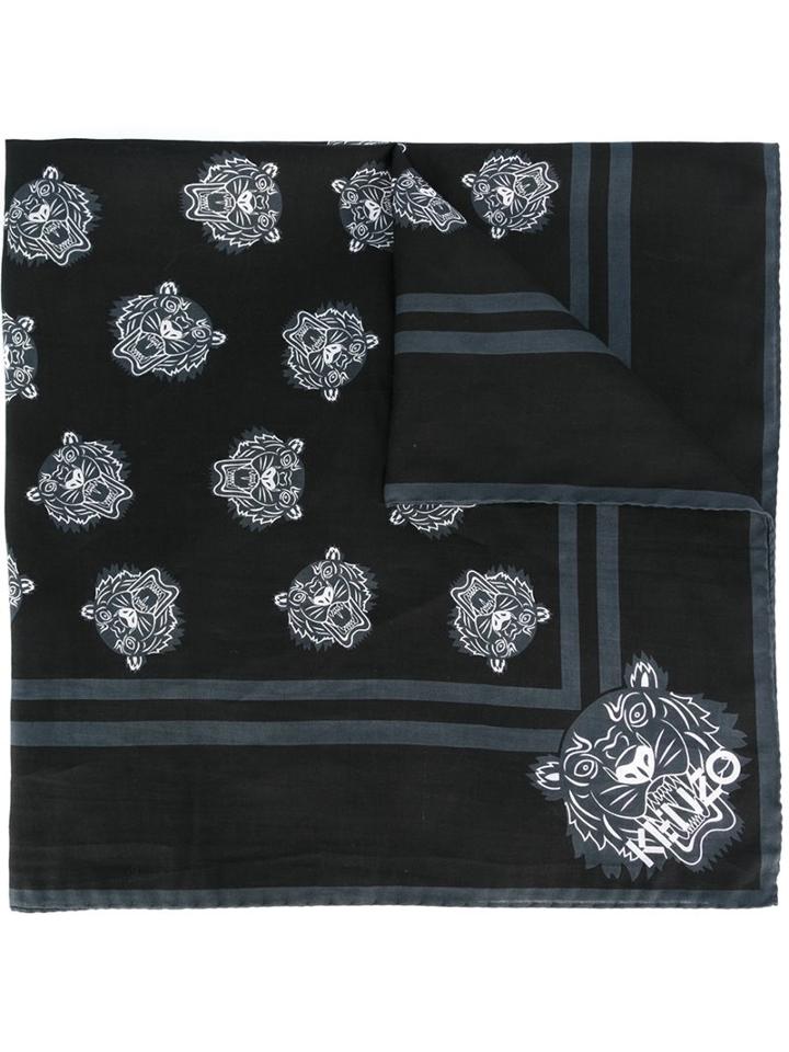 Kenzo 'mini Tiger' Scarf, Adult Unisex, Black, Silk/cotton