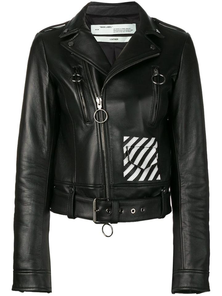 Off-white Floral Logo Biker Jacket - Black