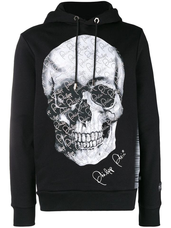 Philipp Plein Skull Printed Signature Hoodie - Black