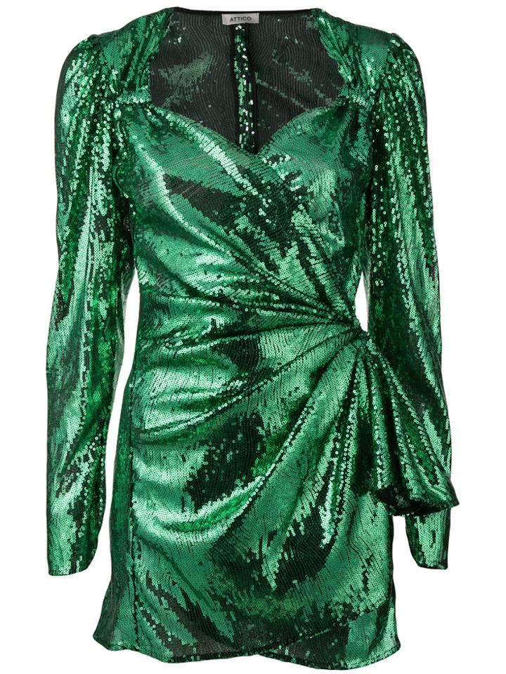Attico Sequinned Cocktail Mini Dress - Green