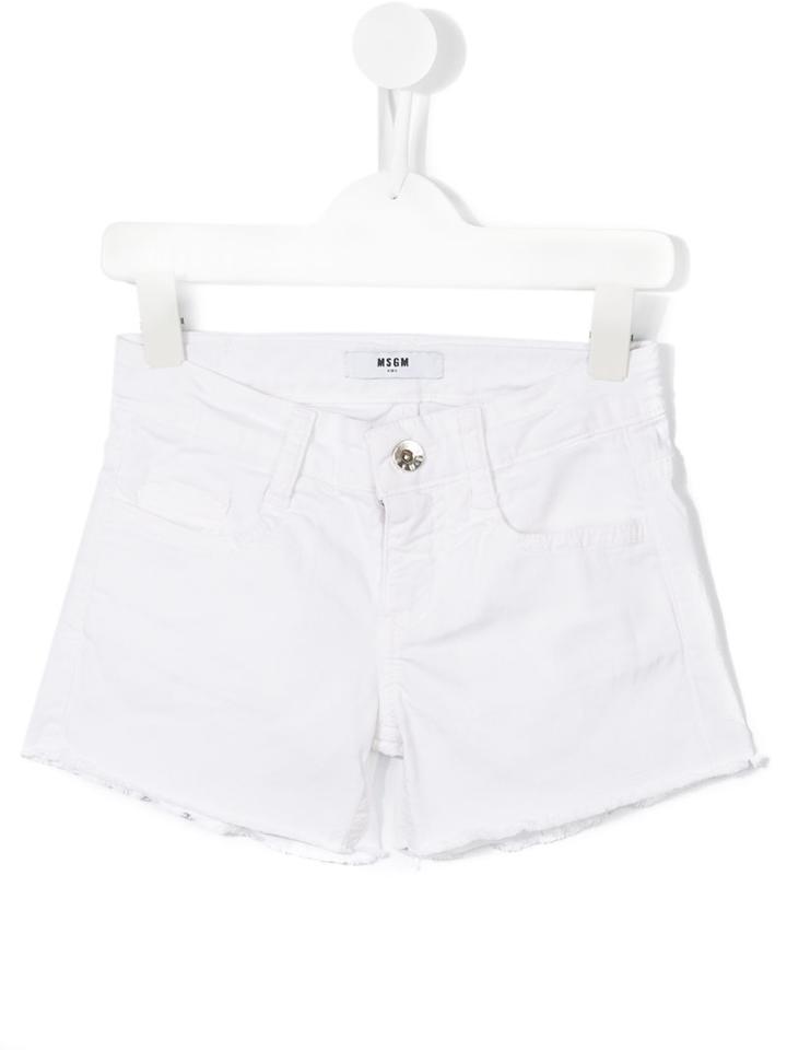Msgm Kids Raw Edge Denim Shorts, Girl's, Size: 6 Yrs, White