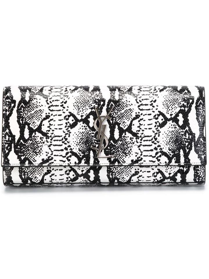 Saint Laurent Classic Monogram Clutch, Women's, Black, Lamb Skin