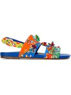 Dolce & Gabbana Carretto Siciliano Print Sandals, Women's, Size: 40, Cotton/glass/leather