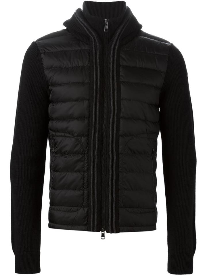 Moncler Padded Panel Cardigan, Men's, Size: Xl, Black, Feather Down/polyamide/wool