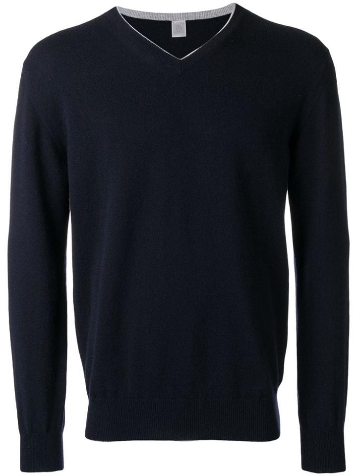 Eleventy V-neck Knit Jumper - Blue